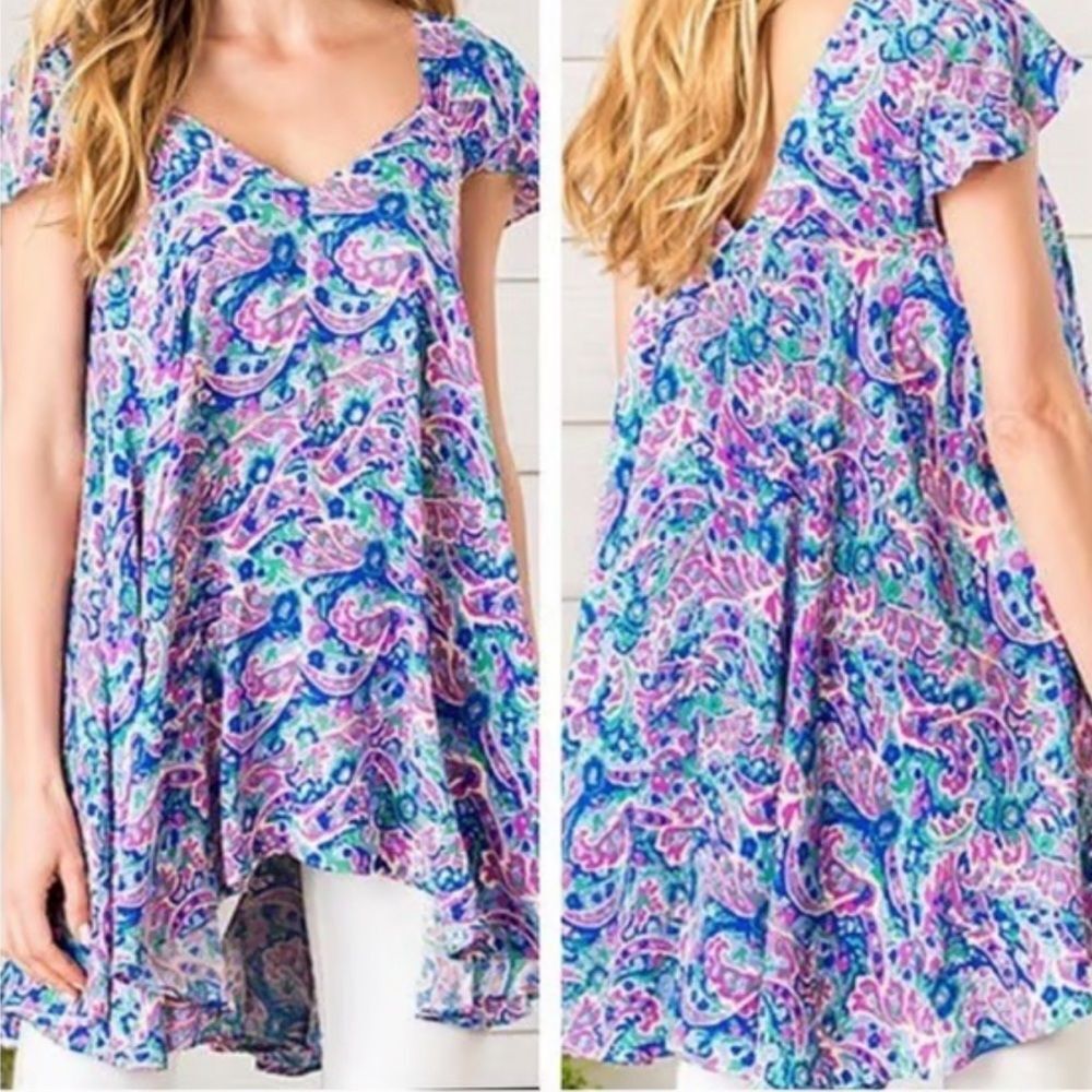 Matilda Jane "In The Maze" Floral Paisley Print Tunic Top Blouse Small